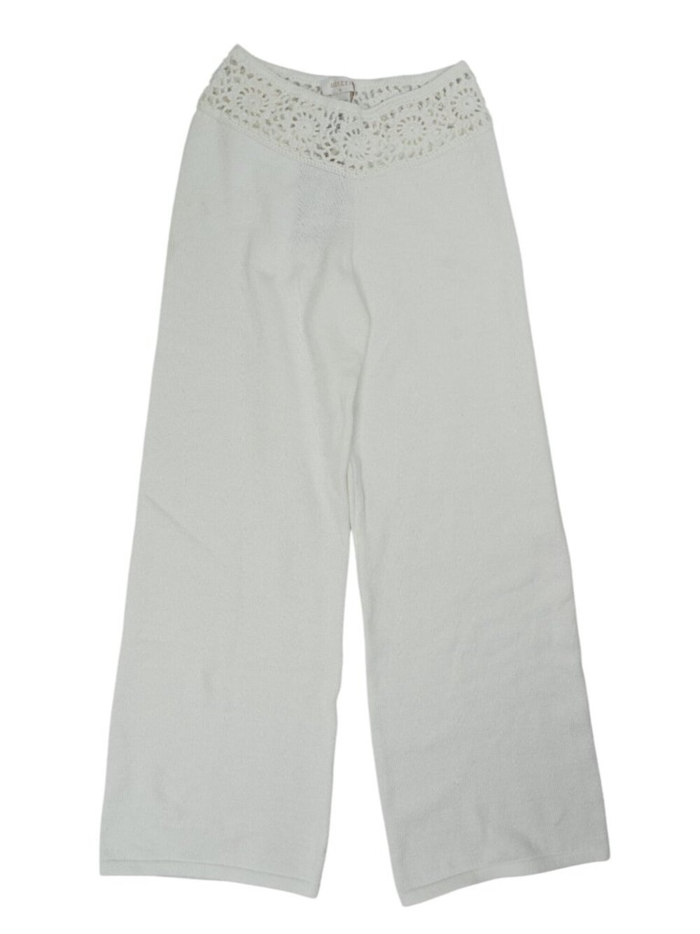 Meshki Miley Crochet Waistband Straight Leg Pant in Ivory